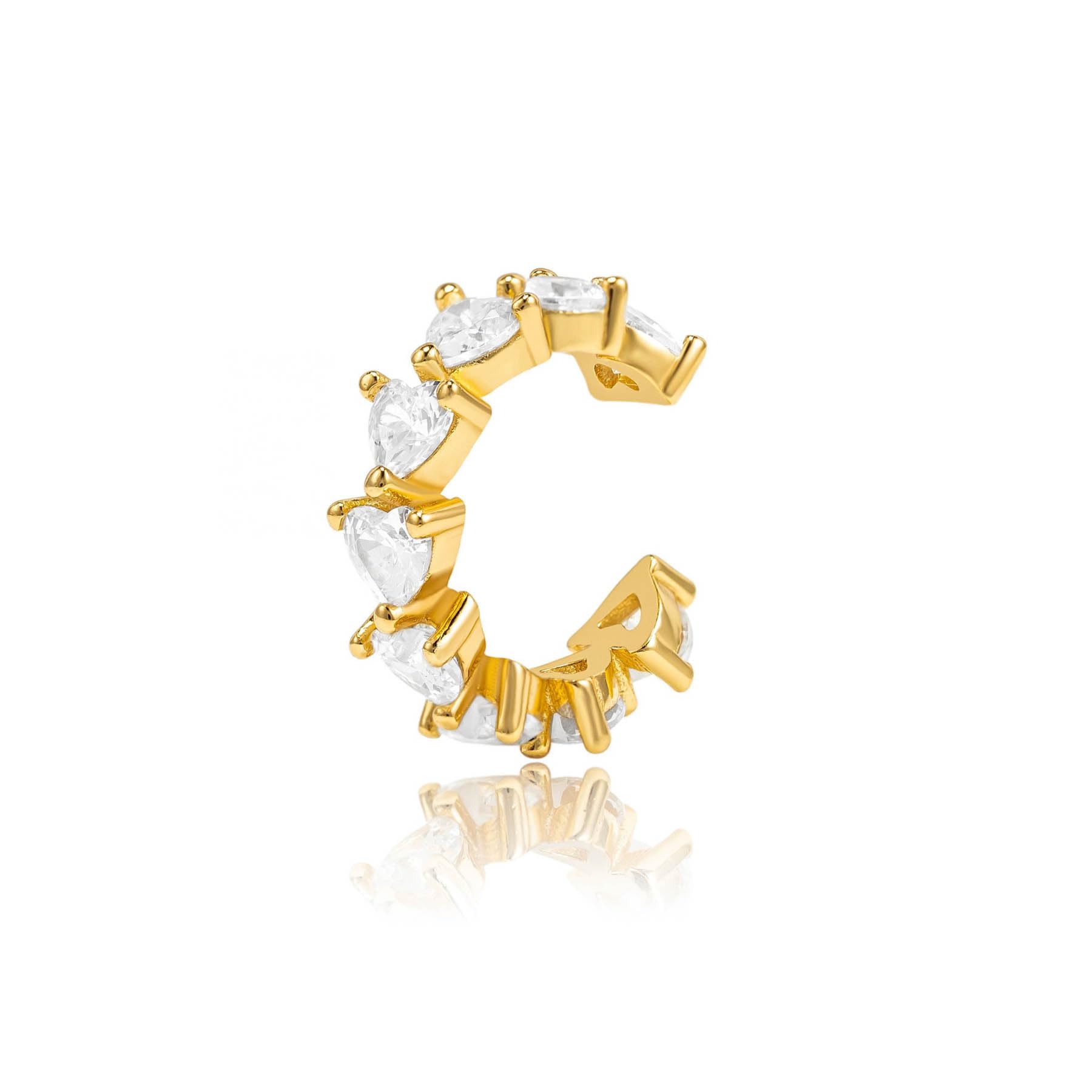 Brandlinger ® Ear Cuff Silber 925 (1 Stück). Ohrklemme Herz mit weißem Zirkonia Stein Schmuck Damen vergoldet mit 18 Karat (Silber und Gold) für Frauen und Mädchen. Durchmesser Ear Cuff 15mm.