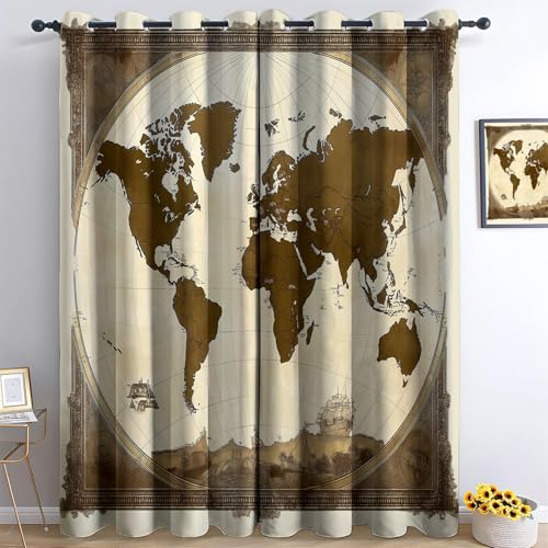 Generisch Gelb Weltkarte Verdunklungsvorhänge 2er Set