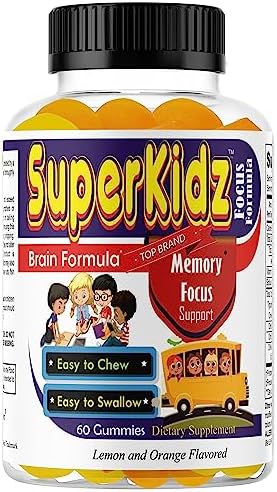 Superkids Kids Focus Gummies – Omega 3 DHA for Kids, Brain Health & Memory Support – Children’s Non-GMO Gummy Vitamins, Tasty Lemon & Orange, 60 Count