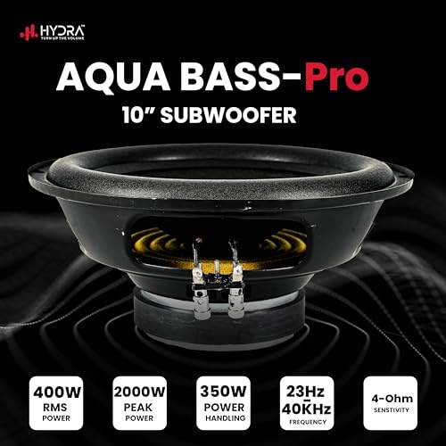 Image of Hydra Aquabass 10 inch 120mm Single Magnet Car Subwoofer(Powered, RMS Power 350W)