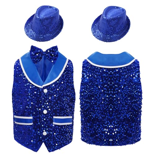 Aislor Kids Boys Girls Sequin Sleeveless Jazz Dance Vest Jacket Performance Carnival Party Waistcoat and Hat Set3