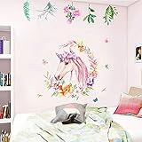 Non Toxic Unicorn Wall Decal Sticker Vinyl Girls Bedroom Wall Décor Removable Baby Room Wall Mural Sticker Unicorn Gift for Birthday Party Favors(Leaf)