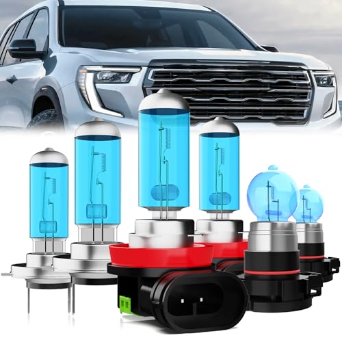 Image of Headlight Bulbs Compatible With GMC Acadia 2007-2012, H7 High Beam + H11 /H8 /H9 Low Beam + H16 /5202 Fog Lights Halogen Light Bulb Combo, Super Bright 6000K White, Plug and Play, Pack of 6