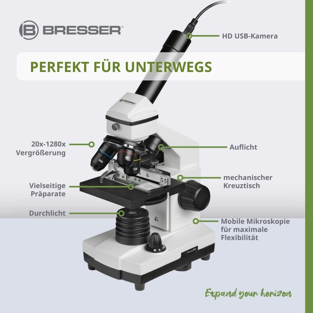 Bresser Biolux NV Mikroskop 20x-1280x Durchlicht Auflicht HD USB-Kamera Kreuztisch Transportkoffer