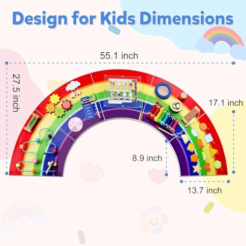 Image of Rainbow Wall Busy Board for Kids: Wooden Montessori Activity Panel | 13-in-1 Sensory Learning Toys for Fine Motor Skills - Playroom & Nursery Essentials for Toddlers
