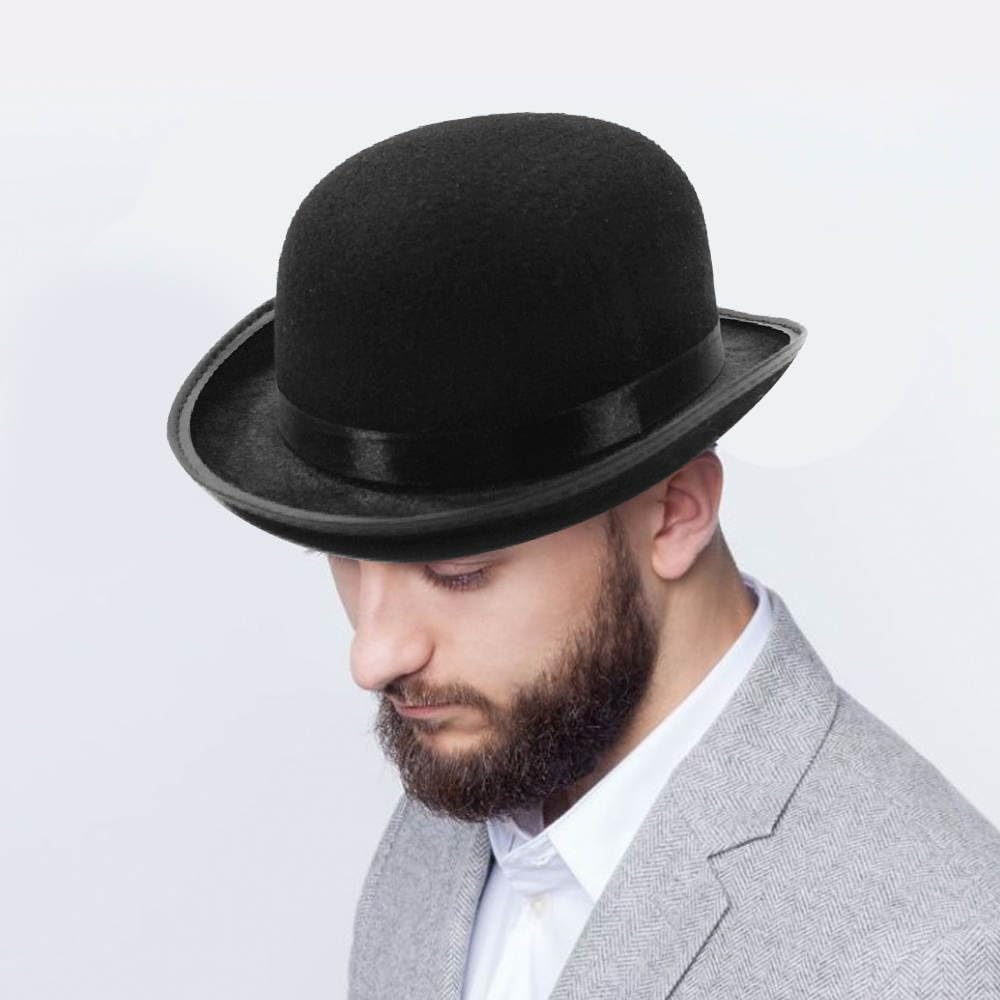 COLLECT PRESENT Classic Black Derby Hat for Adult – Vintage Bowler Hat for Costume Parties, Theater, Dress-Up, Halloween, Cosplay, and Formal Events