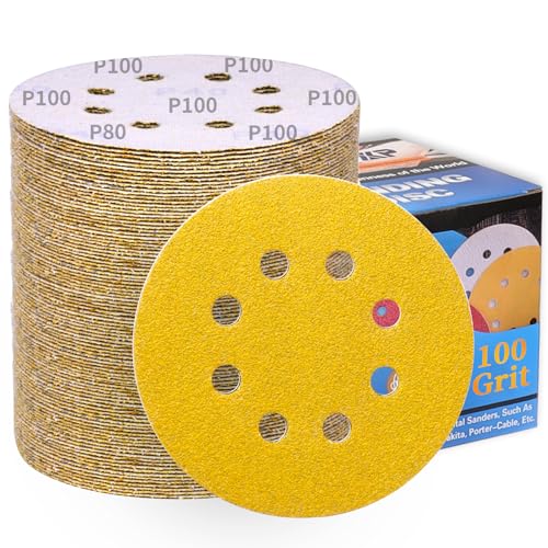 ALPXUXP 100 Pezzi Dischi Abrasivi 125mm Grana 100,Allumina Calcinata Carta Vetrata 8 Fori,Rivestimento Abrasivo Antiaderente per Levigatrice Orbitale