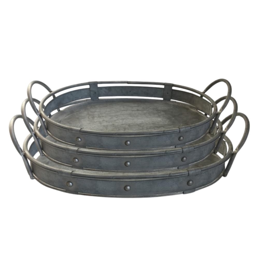 Set de 3 bandejas de metal gris L.47-40-31 cm