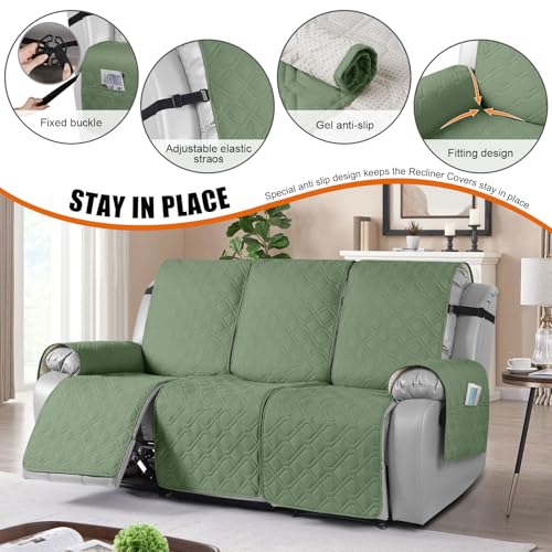 Image of VANSOFY Waterproof Recliner Couch Covers Washable, Bean Green,3 Seater | 1-Piece, Non-Slip with Elastic Straps, Sofa Cover with Pocket for Dogs, Pets