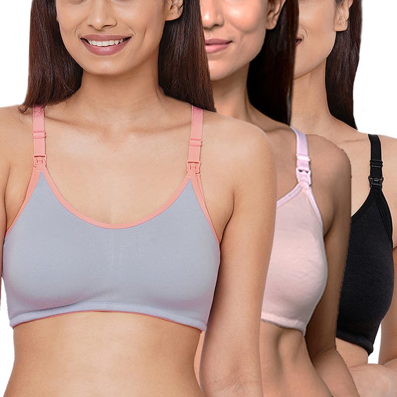 Image of Inner Sense Organic Cotton Bamboo Nursing Bra for Women I Non Padded Feeding Bra with Keyhole Back Design I Wire Free Maternity Innerwear with Full Coverage