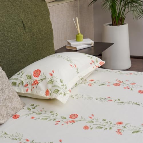 Image of Urban Space Serene 100% Cotton 200 TC Printed Bedsheet for Single Bed with 1 Pillow Cover (Size 58 x 90 inches, Veil Bloom - Peach)