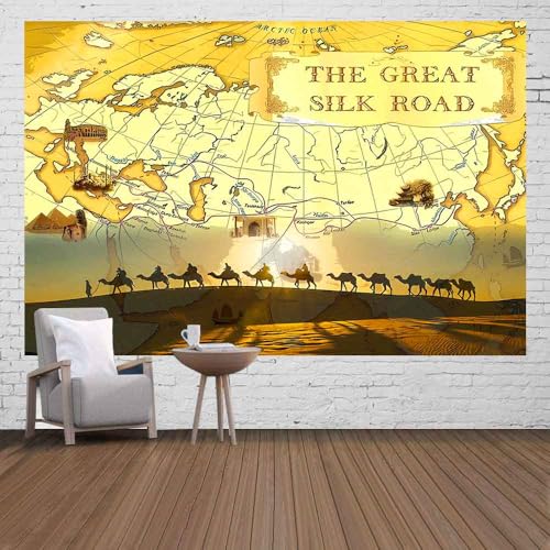 Ine Ive The Great Silk Road Tapestry Ancient East West Trade Routes Map Tapestry Wall Hanging 60x40 Inches World's Most Famous Trade Route Poster for Bedroom Dorm Home Office Decor GTDWIE0764