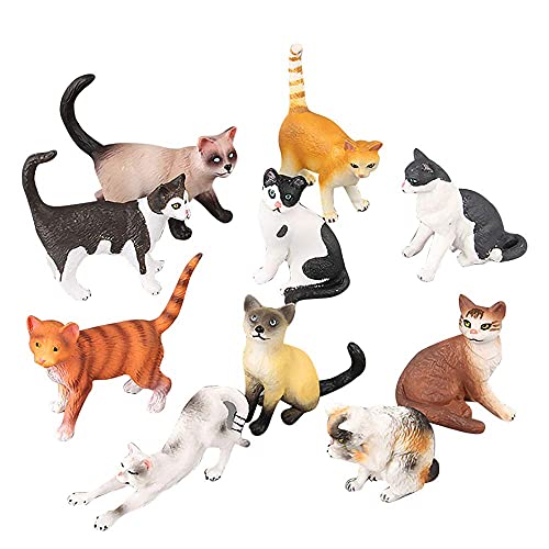 10 Pcs Realistic Cat Figurines, Kawaii Animal Cat Figure Collection Playset Educational Cat Figures Toy Set, Kitten Cat Cake Topper Christmas Birthday Gift for Kids Boys Girls Children Cat Lover