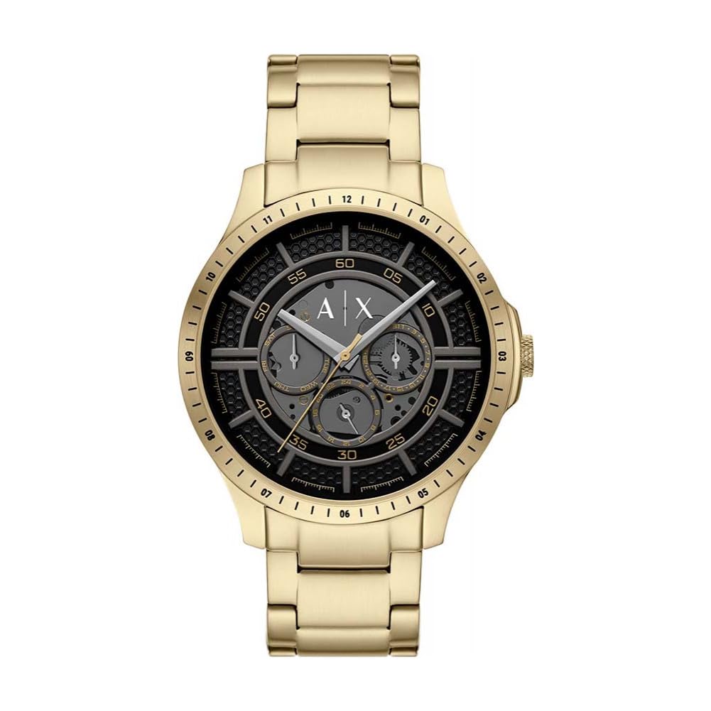 Armani Exchange Watch for Men, Quartz Multifunctional Movement and 46mm Case Size with Stainless Steel Strap, Gold Tone
