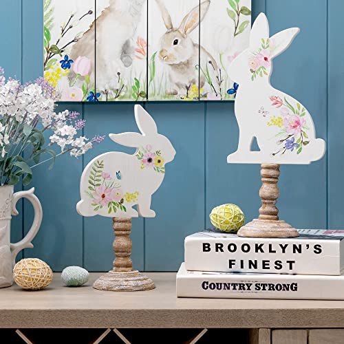 Glitzhome Easter Bunny Decor Set - 2 Wooden Bunny Signs,