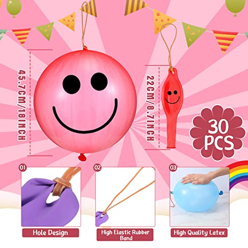 30 Pieces Punch Balloons For Kids 18 Inch Cute Smile Punching Balloon Heavy Duty Punch Balloons With Rubber Band Handles For Birthday Party Favors Gift Bag Fun Games Supplies(Smile Style) #TOP1