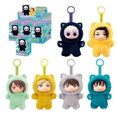 puremind JJK Plush Figures 6-Pack Set Officially Licensed Jujutsu Kaisen Blind Box Plushies 6 Unique Vinyl Plush Mini Figures with No Duplicates Cat-Ear Anime Plush Collectible Gift Set