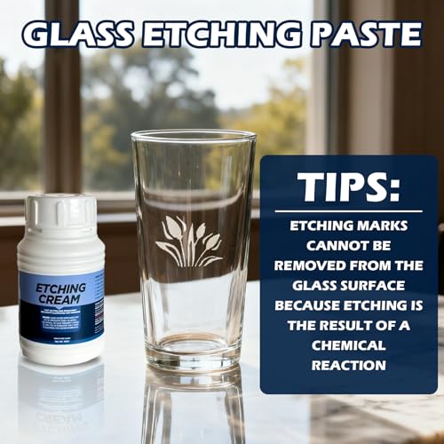 Ekukeon Ätzpaste für Glas,Glas Ätzpaste Mit Handschuhen + Pinsel + Klebeband + Schablone,Ätzpasteglas Farbig,Glasätzpaste für Gläser & Basteln(80g)