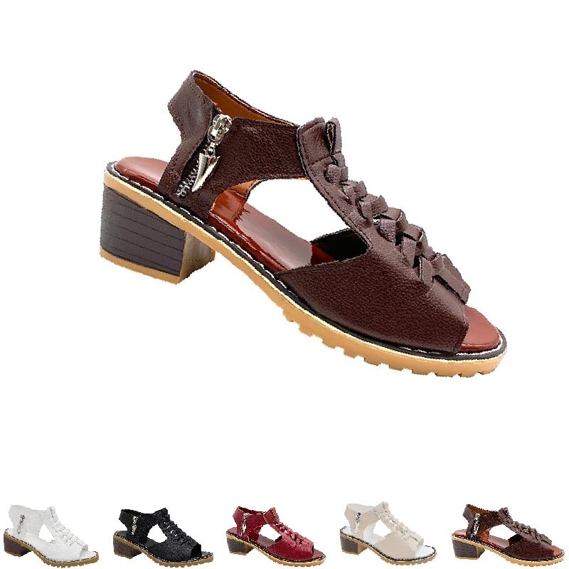 Funfany Womens Orthotic Sandals, Peep Toe Cutout Zipper Chunky Heeled Sandal, Refreshing and Comfortable