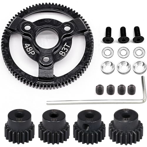 48P 83T Hardened Steel Spur Gear with 18T 19T 20T 21T Pinions, 3.175mm Bore