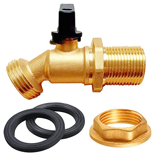 Uenede Brass Water Container Rain Barrel Faucets Spigot 1/2" Male Thread Inlet To 3/4"Ght Male Thread Outlet With Quarter Turn Ball Valve Include Bulkhead Fitting And Washers #TOP4
