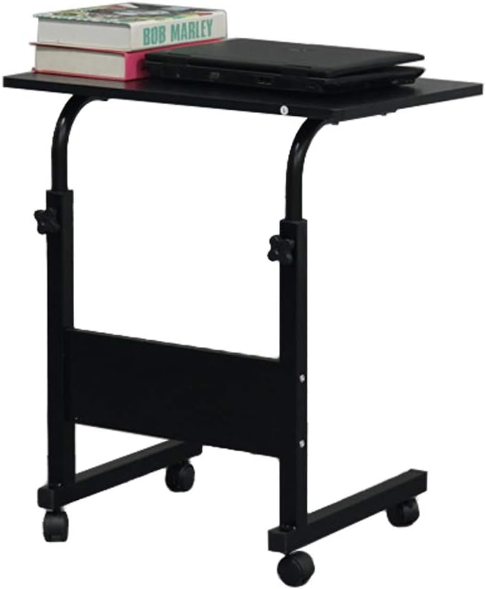 Karl home Mobile Side Table 31.5 inch Computer Desk with Wheels Height Adjustable Rolling Potable Laptop Cart, C-Shaped Bed Couch Sofa End Tables with Edge Stopper for Livingroom Bedroom, Black