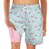 Boys Swim Trunks Size 14-16 with Compression Liner Swimming Flamingo Bathing Suit Swimsuit Beach Swi