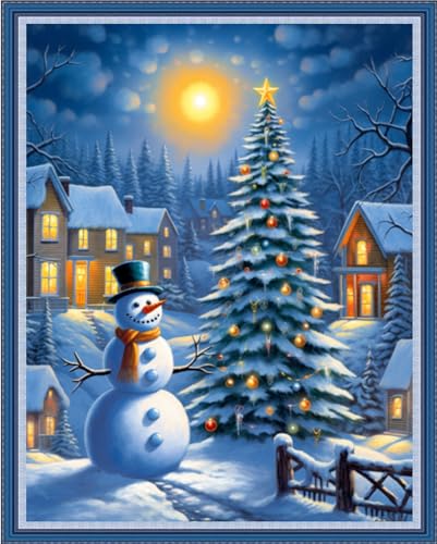 Image of Dooxvey Cross Stitch Kits for Adults Stamped Full Range of Embroidery Starter Kits for Beginners 11CT Printed Cross Stitch Patterns Needlepoint Kits Stamped Crossstitch-Snow Scenery 16x20 inch