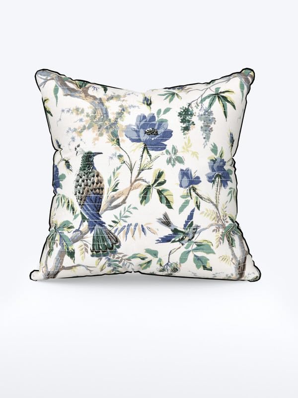 Image of Pure Cotton Quilted Cushion Cover 16x16 Inch | Anokhi Print Decorative Throw Pillow Cover | Soft Cotton Sofa Cushion Cover with Hidden Zipper | Living Room Bedroom Home Decor