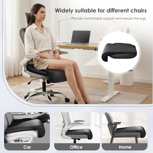 Image of FLORICH Car Seat Extender Leg Support Cushion for Driver Seats Office Chair, Leather Memory Foam Widened seat Cushion for Long Drivers Universal Car Seat Cushion Legs Rest Pads-Black