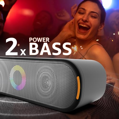 Image of amazon basics X12R 16W Bluetooth Soundbar with 2000 mAh Battery | 2X Bass | Up to 10 hrs of Playback | RGB Lights | Bluetooth 5.3, Aux & USB Connectivity (Black)