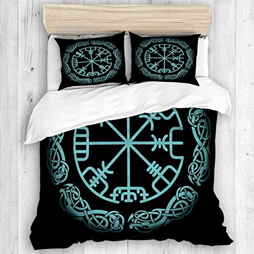 LUYAPOND Housse de Couette 220x240 Adulte Viking Parure de Lit 220x240 Adulte Literie avec 2 Taies d'oreiller 65x65 + 1 Housse de Couette Imprimé en Microfibre