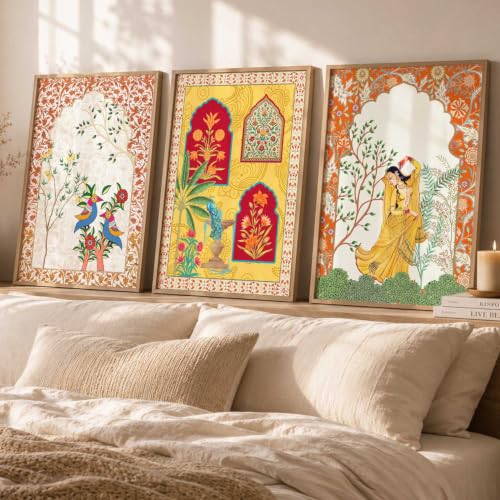 Image of kotart Indian Traditional Madhubani Wall Art Painting With Frame | Paintings Home Decoration For Living Room Bed Room Hotel Wall Decor Digital Reprint Set of 3 (35x37 Inch)