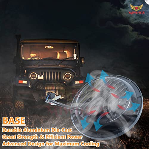Image of Miwings 7 inch Round LED Stylish 12COB3HID Hi /Low Beam 75W H4 Headlight Compatible with Royal Enfield, Jeep, Thar, Motorcycle, Cars, Harley Davidson (Color Amber & White)