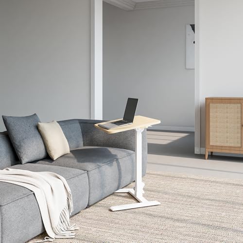 Image of alawooder 25 inch Mobile Folding Desk: Pneumatic Sit-Stand, No Assembly | 29-42 inch Height Adjustable Rolling Laptop Desk, Hidden Wheels, 0-90 Tilt Top. Ideal for Home Office, Craft & Study.
