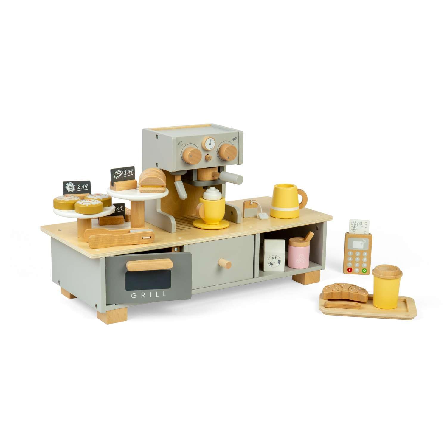 Bigjigs Toys Coffee Shop - Wooden Cafe Playset For Children, Kids Cooking & Kitchen Sets, Toddler Food Role Play Accessories, Childrenβs Gifts, Age 3 + Year Olds
