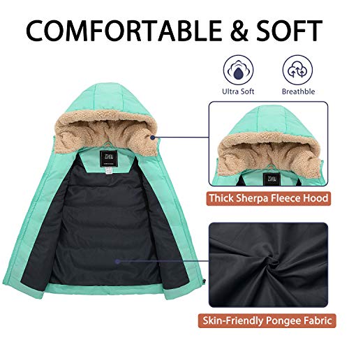 Zshow Girls' And Boys' Winter Vest Warm Fleece Hooded Sleeveless Puffer Vest Jacket(Mint Green,14-16) #TOP4