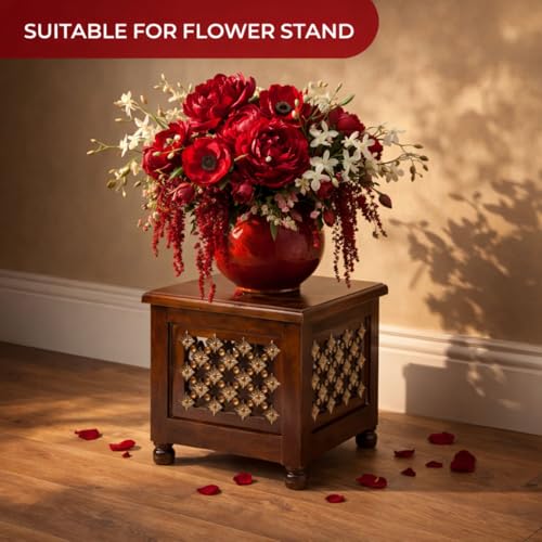 Image of Wooden Storage Stool with Lid | Handcrafted Multipurpose Stool for Sitting, Side Table & Storage | Solid Wood Square Ottoman for Living Room & Bedroom (Modern)