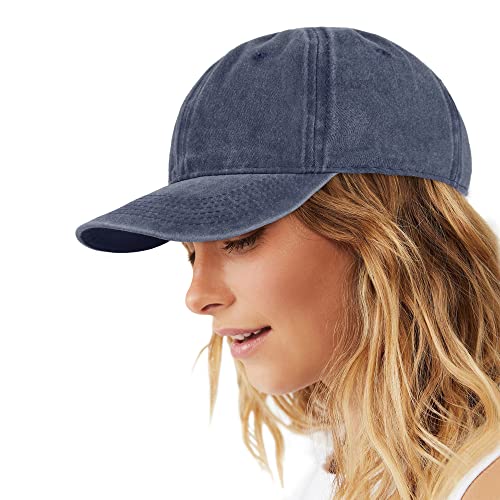 3 Pack Baseball Cap Vintage Distressed Low Profile Unstructured Plain Cotton Dad Hat Adjustable For Women Men (Black, Dark Blue, Light Grey) #TOP7