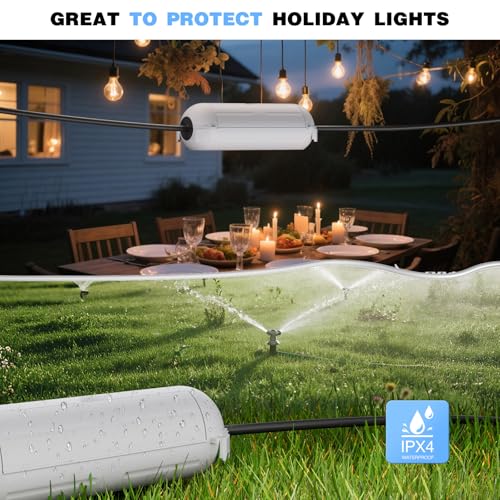 Image of Flemoon 3 Pack Outdoor Extension Cord Waterproof Cover, for Outlet | Small Electrical Connection Box for Straight Plug, Socket, Halloween, Christmas Holiday Decoration String Light, Light Gray