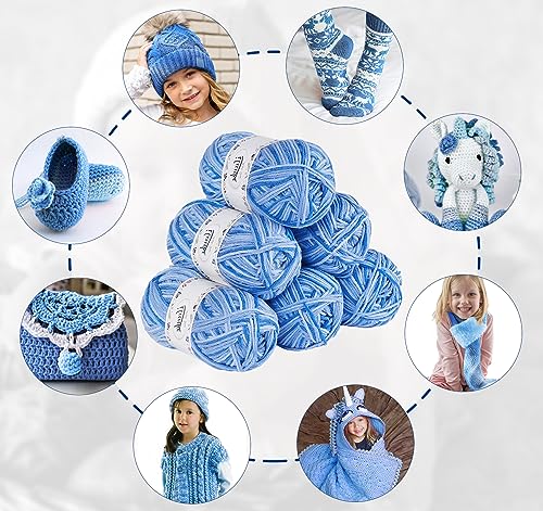 ilauke Wool Yarn for Crochet 6 x 50g, Wool Packs for Knitting, 4-ply Acrylic Yarn Set for DIY Craft Projects Blankets Clothes, Double Knitting Yarn with a Carrying Bag, Blue