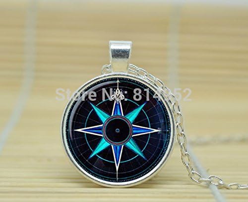 VintaStore Art Glass Necklace Vintage Compass Pendant Jewelry Wind Rose Necklace A2572