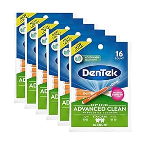DenTek Easy Brush Advanced Clean Interdental Cleaners, Standard, 16 Count, 6 Pack