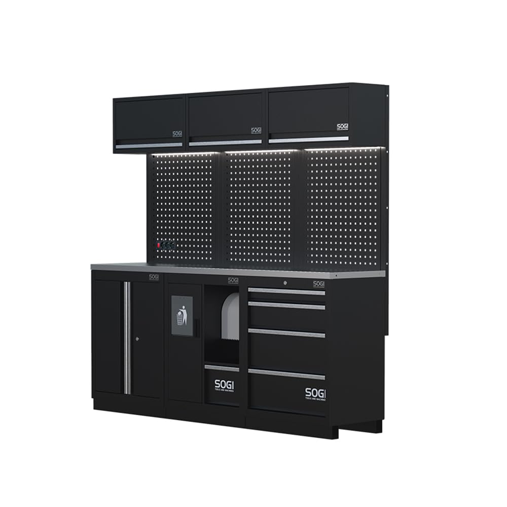 Sogi ARR-OFF-2040 Arredamento modulare in lamiera per officina e garage - piano in acciaio inox - 2040x466x2000 mm