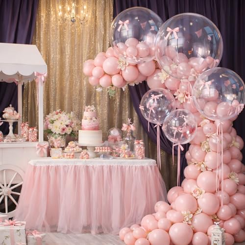 Image of Party Propz Transparent Balloon Decoration Kit - Set of 17 Clear Round Balloons with Pink Latex Balloons & Ribbon for Birthday Party, Baby Shower