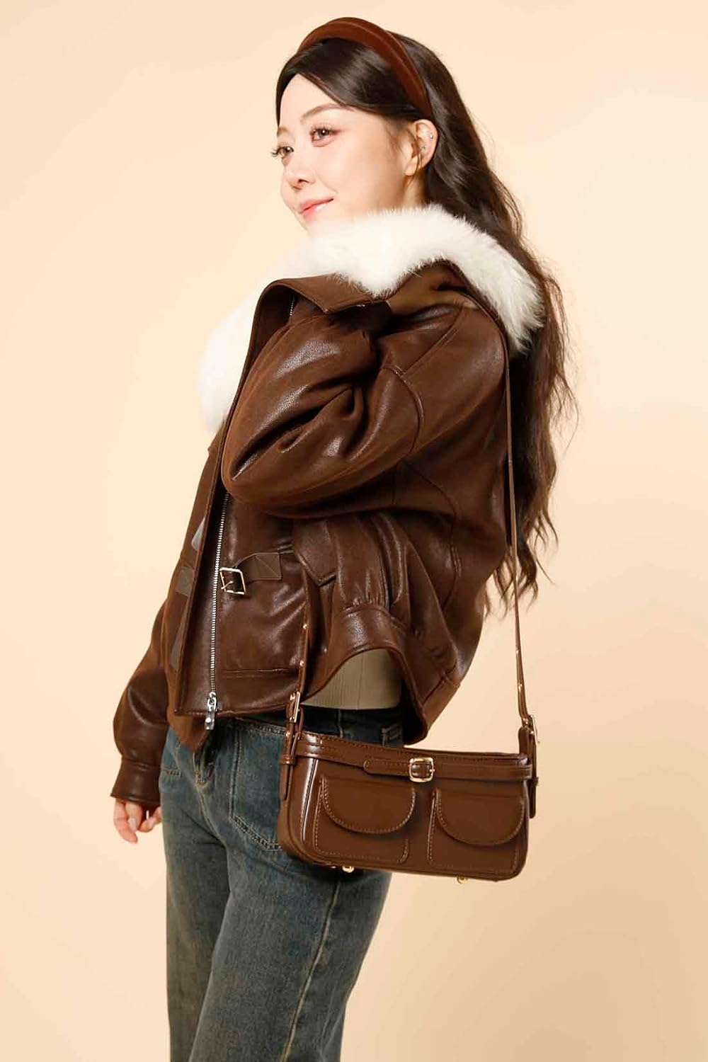 Leather Y2K Purse, Vintage Shoulder Bag for Women, Leather Crossboy Punk Handbag