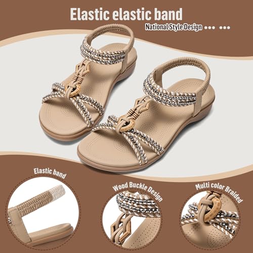 Littleplum Womens Sandals Arch Support Summer Flat Slides Ankle Elastic Walking Shoes Braided Beach Dressy Sandals for Women