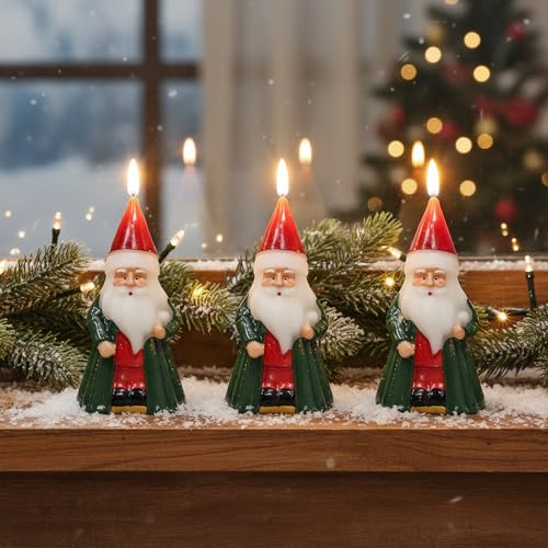 Image of Santa Claus Christmas Flameless Candles with 6 Hour Timer, Christmas Candles Battery Operated Hand Carved LED Flickering Candle with 3D Wick for Home Holiday Xmas Decorations