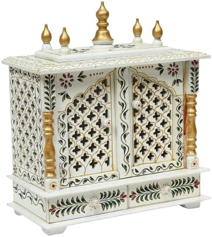 YATSKIA Indian Pooja Mandir - Home Temple Pooja Mandir - Puja Mandir for Home Big - Wood Decorations for Home - Wall Temple with Door - Hindu Alter - Wood Mandir (9" L X 18" W X 22" H)
