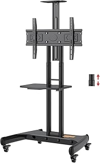 Tv Trolley - Model AVA1500-60-1P - With Wheels Movable For LCD - LED Flat or Curved Screen for 32-70 Inch Height Adjustable Rolling, weight capacity Up to 45.5 KG- Floor TV Stand with Tray